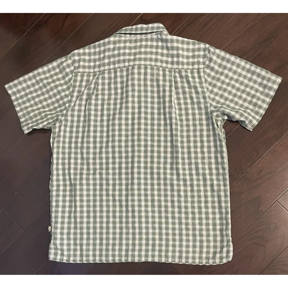 The North Face Button Up Shirt Mens Lg Green Plaid Short Sleeve Hiking Gorpcore